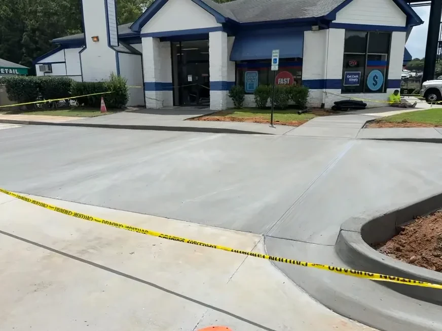 Commercial concrete panel replacement with ADA ramp and curb by Lucky's Concrete